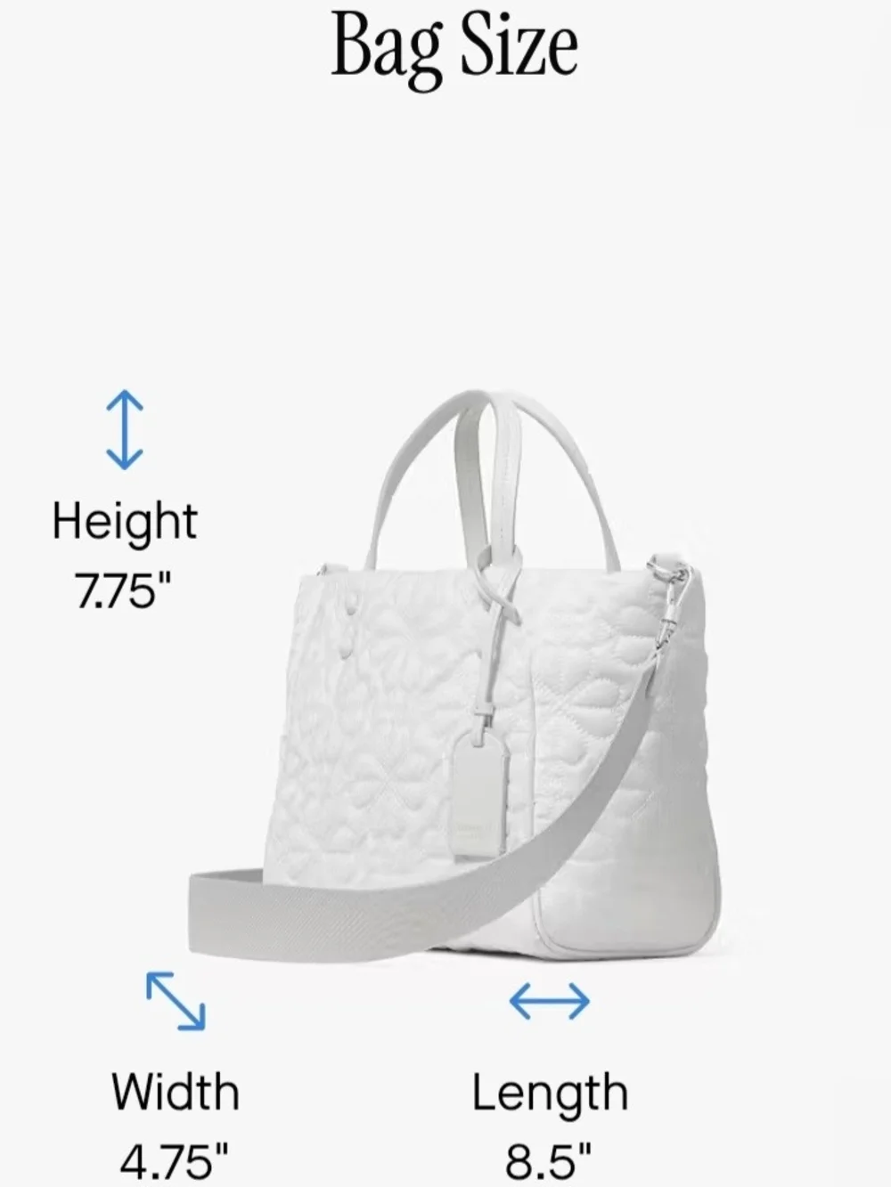 kate spade Tilly White Quilted Small Tote Bag with Detachable Strap. NWT.